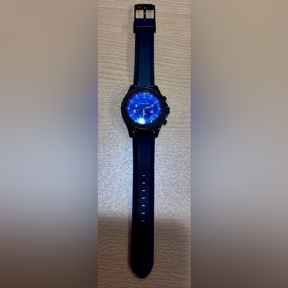 Michael Kors Chronograph with Blue Dial and Black Strap